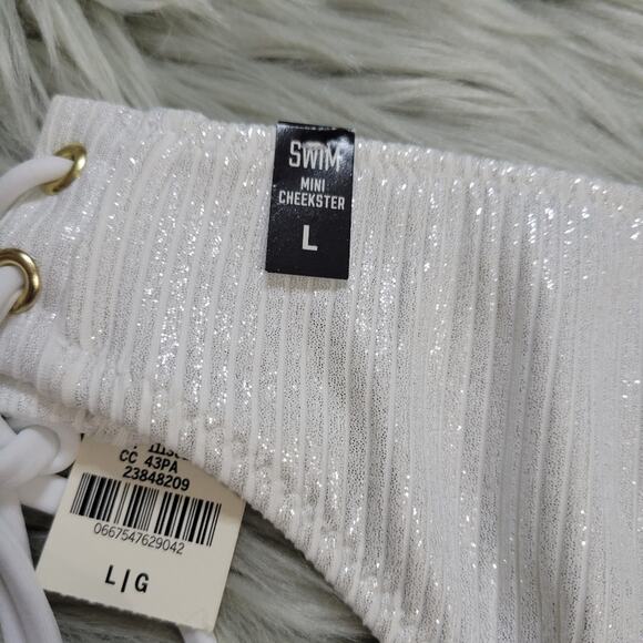 PINK Victoria's Secret NWT Women's Swim Mini Cheekster White Shimmer Size L - Picture 6 of 6